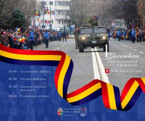 Defilare militară și 104 baloane tricolore la Focșani de Ziua Națională a  României