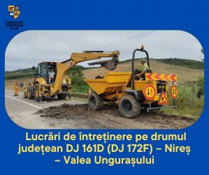 Lucrări de întreținere pe drumul județean DJ 161D (DJ 172F) – Nireș – Valea Ungurașului