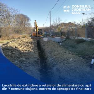 Lucrările de extindere a rețelelor de alimentare cu apă din 7 comune clujene, extrem de aproape de finalizare