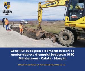 Consiliul Județean a demarat lucrări de modernizare a drumului județean 108C Mănăstireni – Călata – Mărgău