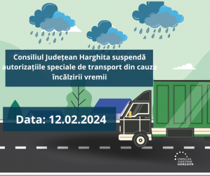 Consiliul Județean Harghita suspendă temporar valabilitatea autorizațiilor speciale de transport din cauza încălzirii vremii