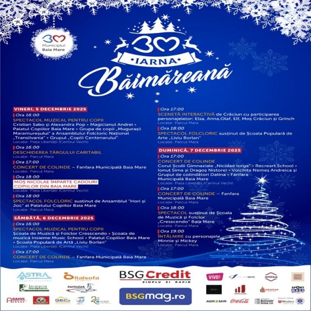 Weekendul 5–7 decembrie aduce în Baia Mare colinde, tradiții și bucurie pentru toate vârstele