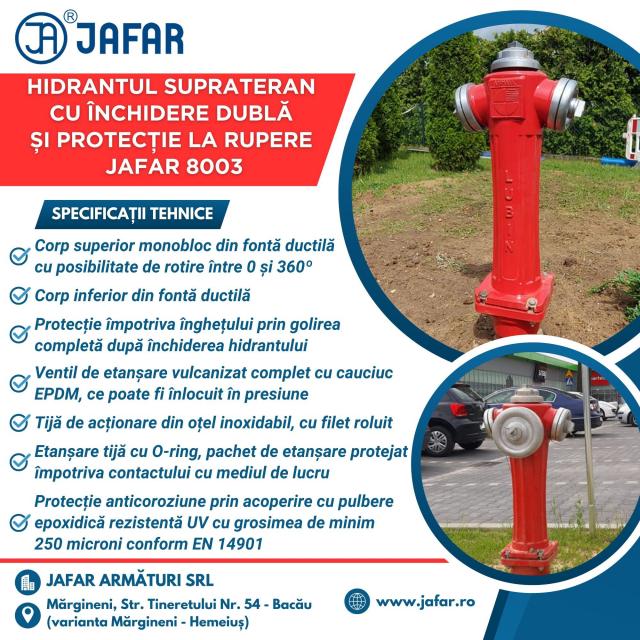 Hidrantul suprateran cu închidere dublă și protecție la rupere JAFAR 8003