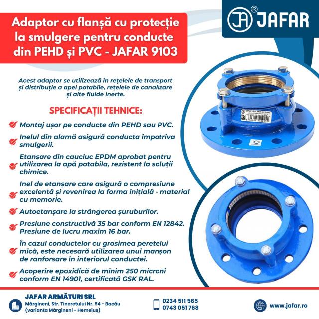 Adaptorul cu flanșă cu protecție la smulgere pentru conducte din PEHD și PVC - JAFAR 9103