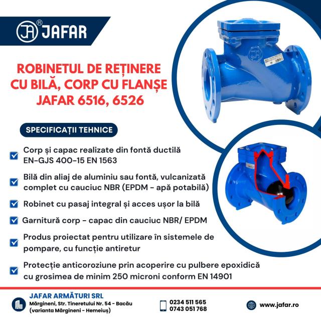 Robinet de reținere cu bilă, corp cu flanșe JAFAR 6516, 6526