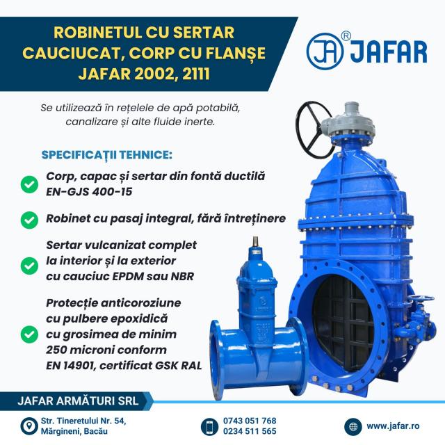 Robinetul cu sertar cauciucat, corp cu flanșe JAFAR 2002 - 2111